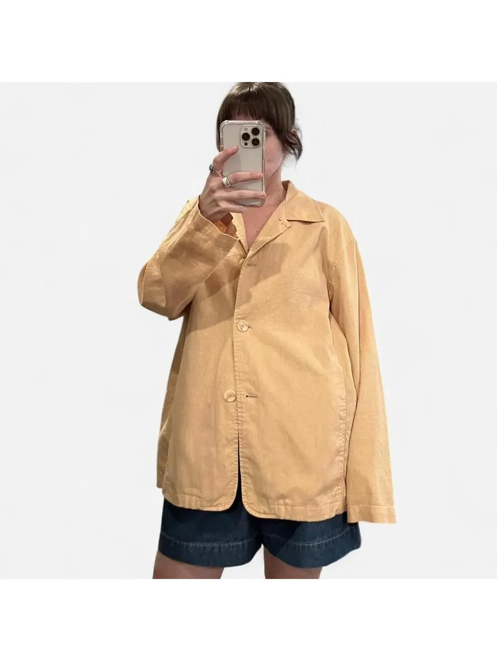 Vintage Butter Yellow Linen Blend Minimal Jacket - Picture 1 of 8